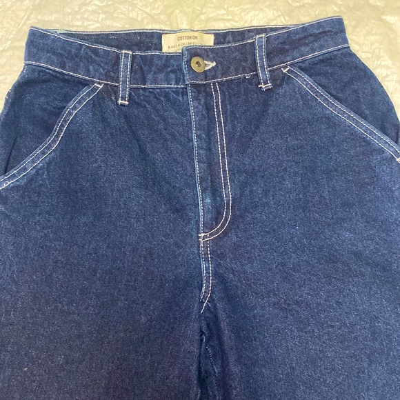 Cotton:On Womens 4 Blue White Stitch Carpenter Jean High Rise Straight Leg Loop - Picture 3 of 12